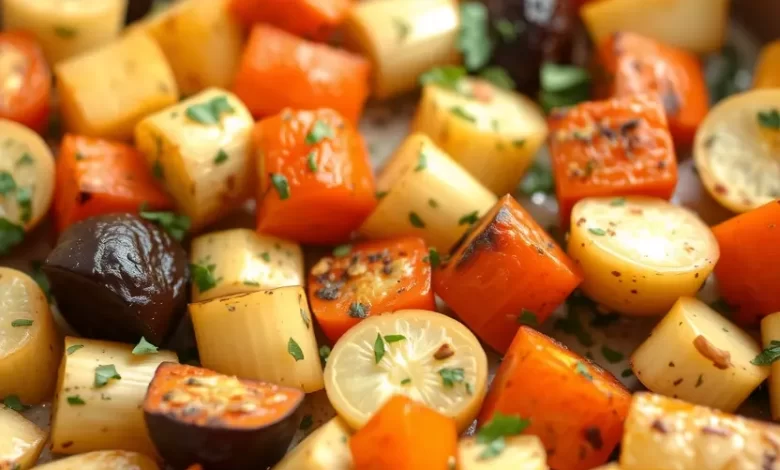 Photo of Запеченные овощи с травами и чесноком